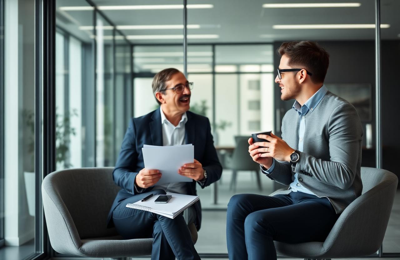 Reunión de estrategia entre un consultor y la dirección de una empresa
