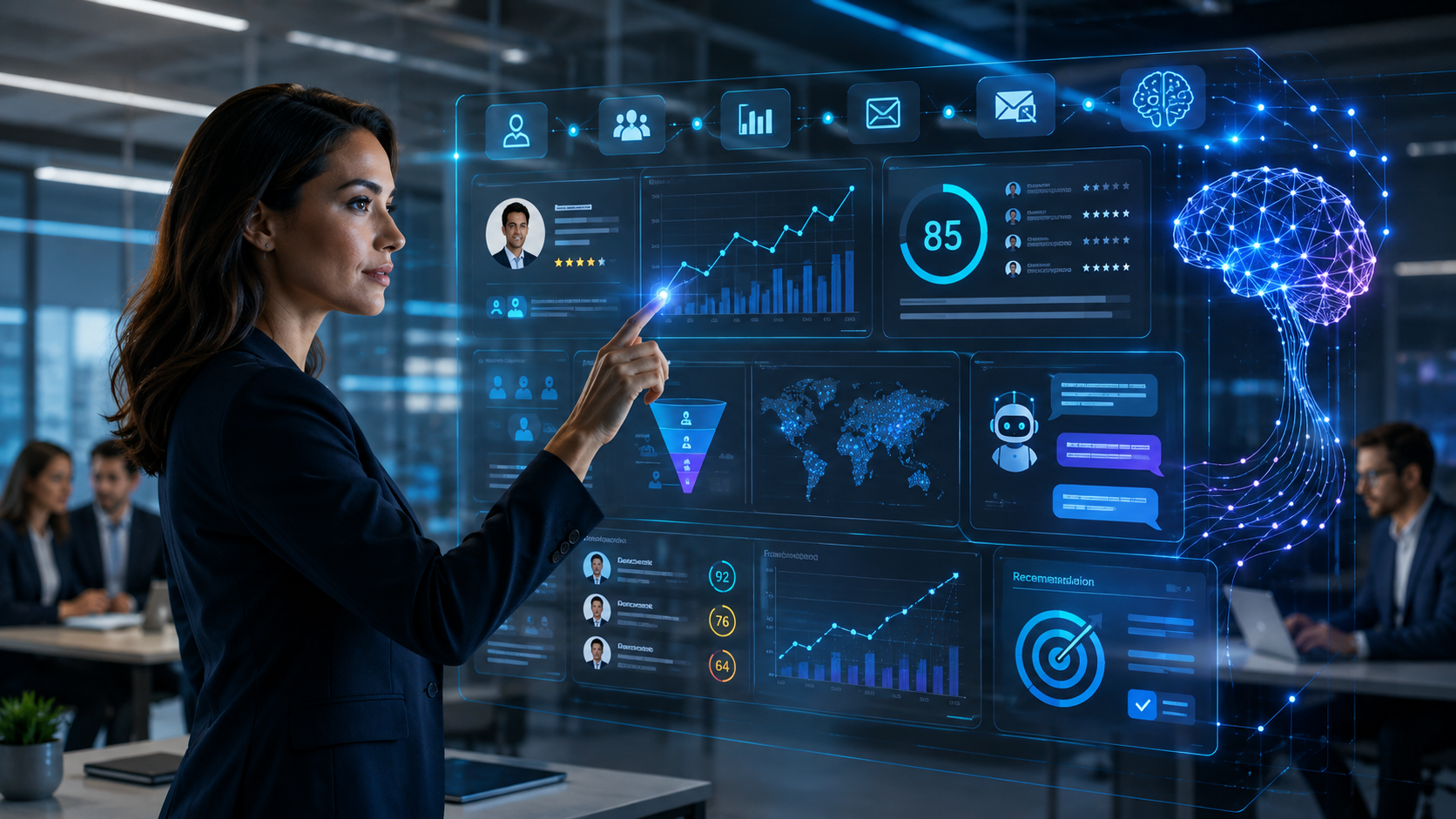 Profesionales trabajando con automatizaciones y paneles de datos comerciales